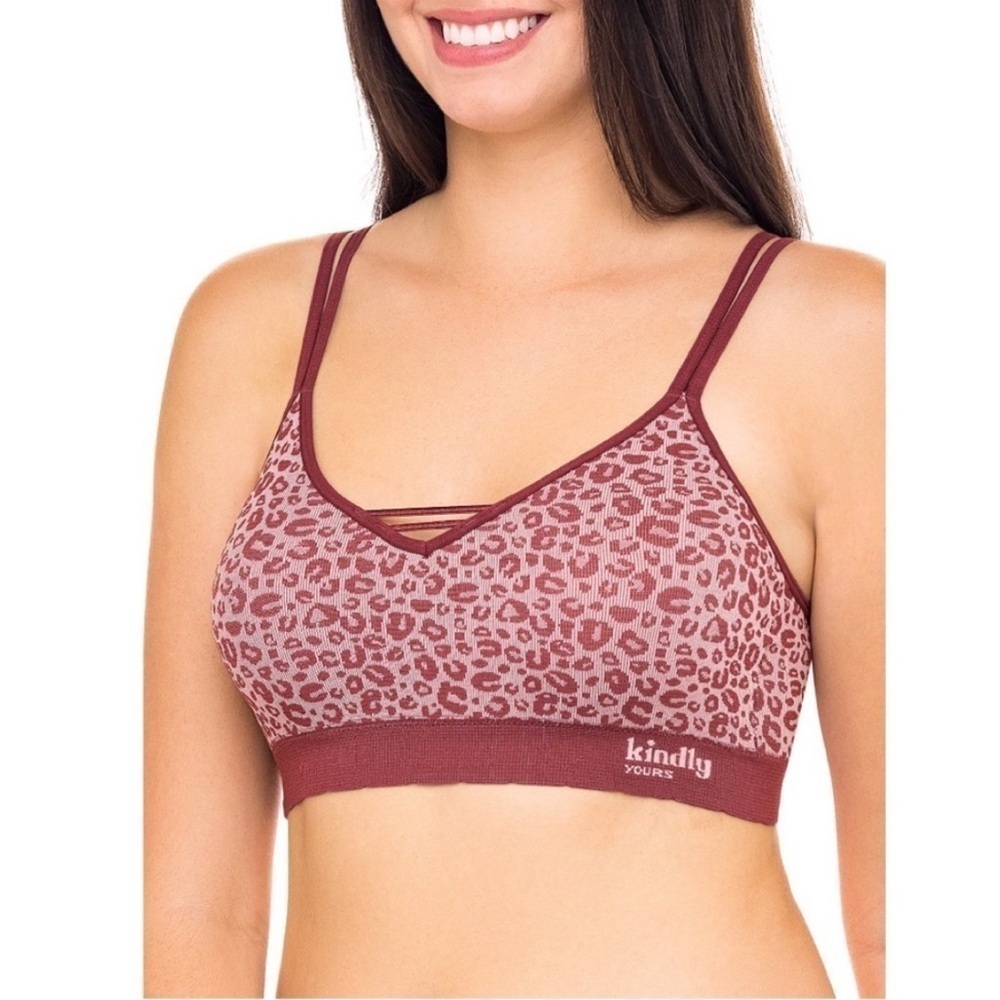 Kindly Yours caged v-neck seamless leopard print bralette size XXL